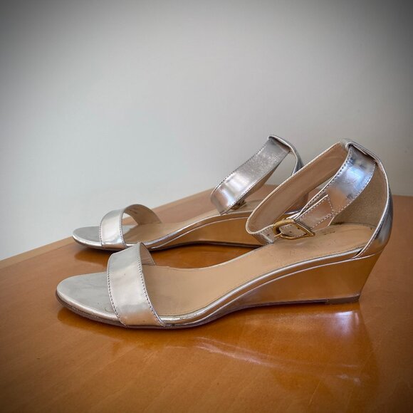 J. Crew Mirror Lillian Silver Metallic Wedge Sandals 6.5M - Picture 3 of 12